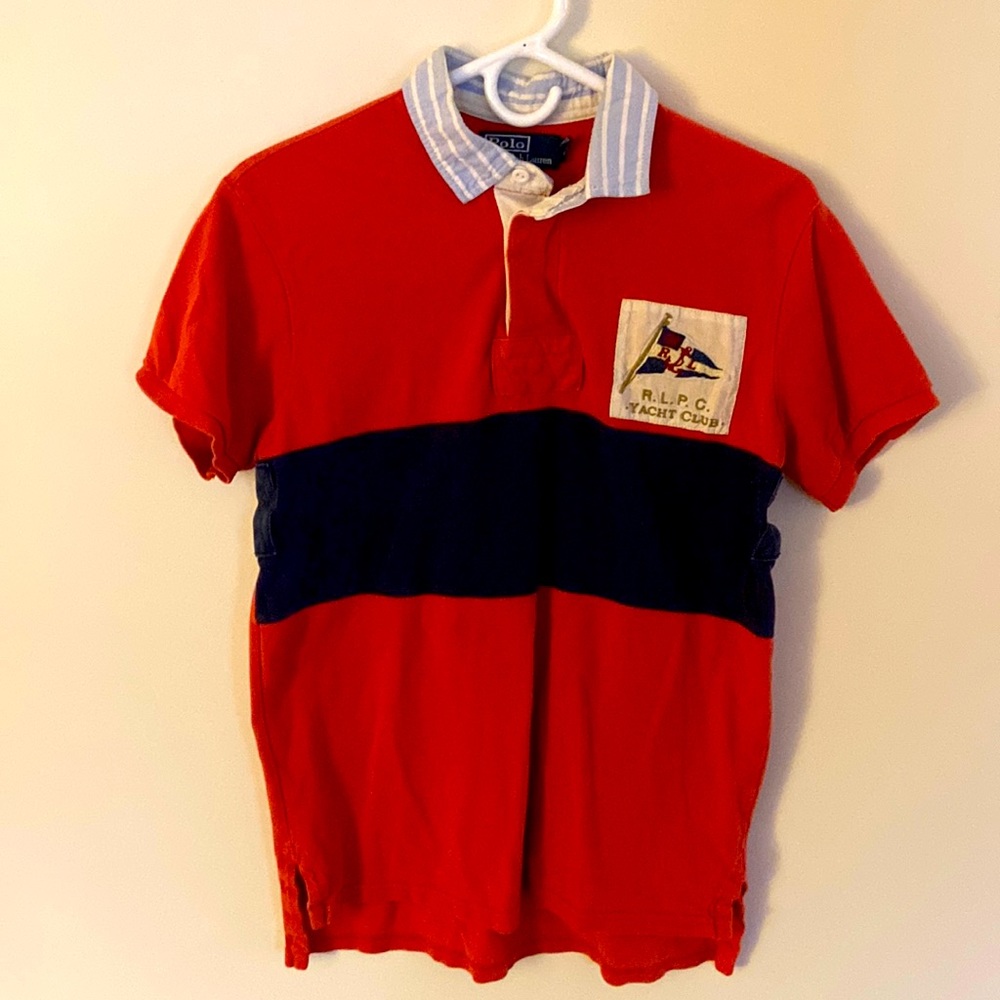 Polo by Ralph Lauren Men’s Salmon Red Navy Polo Short Sleeve Great Condition